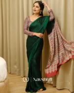 Green Color 1 Minute Ready to Wear Digitial Printed Crape Silk Saree - Image 5