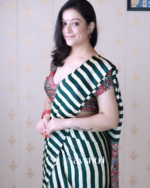 Green Color 1 Minute Ready to Wear Digitial Printed Crape Silk Saree - Image 4