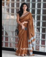 Tejas Dhara - Saffron Linen Saree with Silver Border Design & Blouse Piece