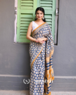 Blue Color 1 Minute Ready To Wear Mulmul Cotton Digital Printed Saree With Pocket