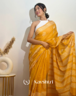 Yellow Color 1 Minute Ready To Wear Mulmul Cotton Digital Printed Saree With Pocket - Image 4