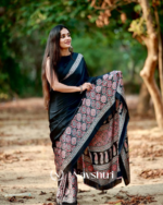 Black Color 1 Minute Ready to Wear Digitial Printed Crape Silk Saree - Image 4