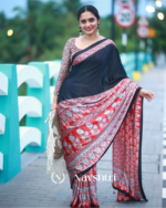 Black And Red Color 1 Minute Ready to Wear Digitial Printed Crape Silk Saree - Image 4