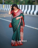Green And Red Color 1 Minute Ready to Wear Digitial Printed Crape Silk Saree - Image 4