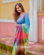 Prism Trail - Multicolor Striped Rainbow Saree with Blouse Piece - Image 4