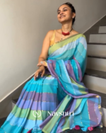 Megha Kamal - Blue & Pink Multi-Stripe Saree with Blouse Piece