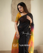 Megh Agni - Deep Black Saree with Radiant Saffron Border-Pallu & Blouse Piece - Image 3