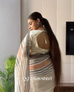 Dhoop Chhaya - Elegant White Saree with Dual-Tone Border & Blouse Piece - Image 3