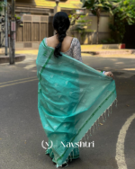 Hari Mala - Elegant Bottle Green Saree with Flower Motifs and Small Patti Border & Blouse Piece - Image 3