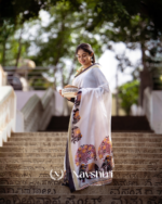 Shweta Gaj - Classic White Linen Saree with Elephant Motif Border & Blouse Piece - Image 3