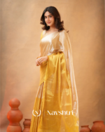 Elegant Golden Tissue Cotton Saree with Matching Blouse Piece - Image 3