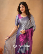 Purple & Silver Tissue Cotton Saree with Blouse Piece - Image 3