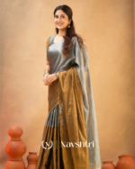 Silver & Mustard Tissue Cotton Saree with Blouse Piece - Image 4