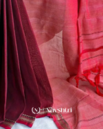 Maroon & Pink Dual-Tone Mulmul Cotton Saree with Blouse Piece - Image 3