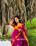 Rang Surya - Pink Linen Saree with Yellow Border & Design with Blouse Piece - Image 4