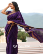 Purple Color Premium Cotton Silk Saree With Classy Blouse - Image 4