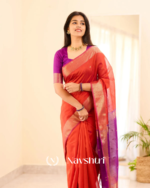 Orange Color Premium Cotton Silk Saree With Classy Blouse - Image 4