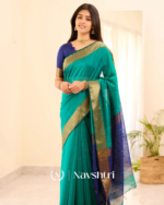 Pine Green Color Premium Cotton Silk Saree With Classy Blouse - Image 3