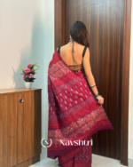 Maroon Color 1 Minute Ready To Wear Mulmul Cotton Digital Printed Saree With Pocket - Image 3
