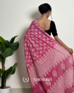 Pink Color 1 Minute Ready To Wear Mulmul Cotton Digital Printed Saree With Pocket - Image 3