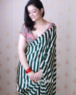 Green Color 1 Minute Ready to Wear Digitial Printed Crape Silk Saree - Image 5