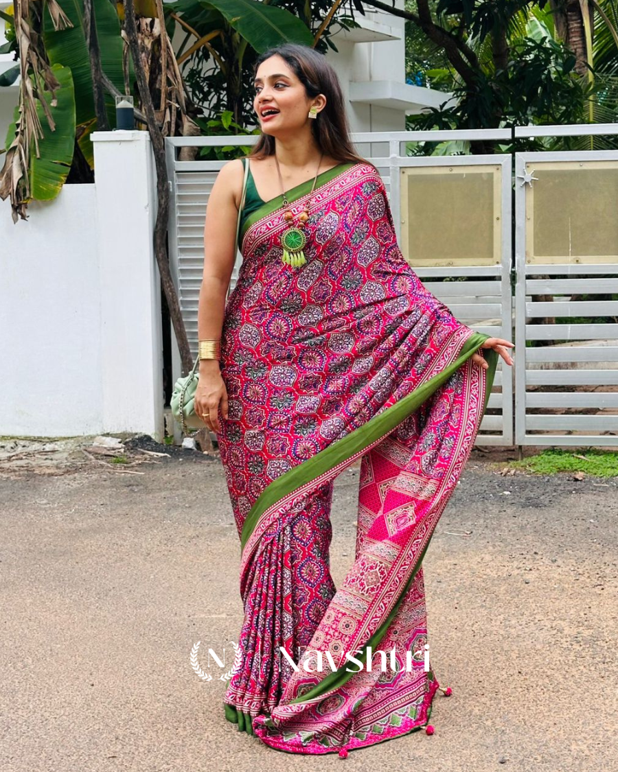 Image00004 Pink Color 1 Minute Ready to Wear Digitial Printed Crape Silk Saree - Image 1