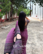 Purple Color 1 Minute Ready to Wear Digitial Printed Crape Silk Saree - Image 4