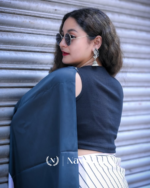 Black And White Color 1 Minute Ready to Wear Digitial Printed Crape Silk Saree - Image 4
