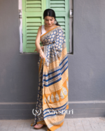 Blue Color 1 Minute Ready To Wear Mulmul Cotton Digital Printed Saree With Pocket - Image 4