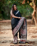 Black Color 1 Minute Ready to Wear Digitial Printed Crape Silk Saree
