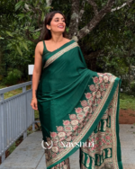 Green Color 1 Minute Ready to Wear Digitial Printed Crape Silk Saree - Image 4