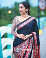 Black And Red Color 1 Minute Ready to Wear Digitial Printed Crape Silk Saree - Image 5