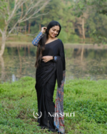 Black Color 1 Minute Ready to Wear Digitial Printed Crape Silk Saree - Image 5