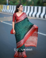 Green And Red Color 1 Minute Ready to Wear Digitial Printed Crape Silk Saree