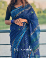 Samudra Jyoti - Graceful Navy Linen Saree with Small Detailing & Border with Blouse Piece - Image 5