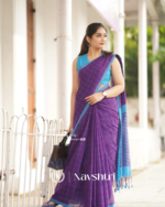 Jamuni Kanth - Elegant Purple Linen Saree with Square Motifs & Red Broad Border with Blouse Piece