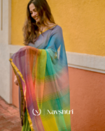 Prism Trail - Multicolor Striped Rainbow Saree with Blouse Piece - Image 5