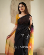Megh Agni - Deep Black Saree with Radiant Saffron Border-Pallu & Blouse Piece - Image 4