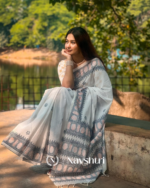 Shashi Varna - Pure White Linen Saree with Contrast Black Border & Blouse Piece - Image 4