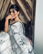 Kaal Manjari - Classic Black Linen Saree with Butterfly Work & Blouse Piece - Image 4