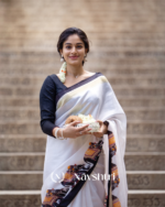 Shweta Gaj - Classic White Linen Saree with Elephant Motif Border & Blouse Piece - Image 4