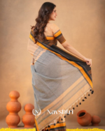 Peach Soft Mulmul Cotton Saree with Contrast Border Design with Blouse Piece - Image 4