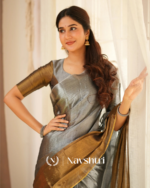 Silver & Mustard Tissue Cotton Saree with Blouse Piece - Image 5