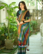 Multicolor Striped Mulmul Cotton Saree Saree with Matching Blouse Piece - Image 5