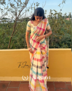 Shweta Rangoli - White Linen Saree with Rainbow Stripe & Blouse Piece - Image 5