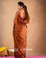 Brown Tissue Cotton Saree with Black Thread Detailing with Matching Blouse Piece - Image 4