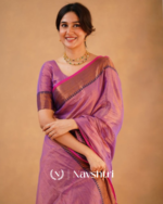 Lavender Tissue Cotton Saree with Copper Border & Blouse Piece - Image 5