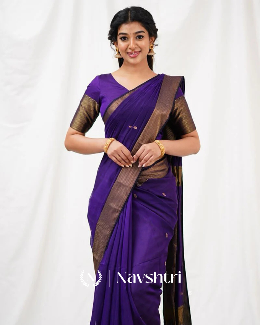 Image00004 Navy Blue Color Premium Cotton Silk Saree With Classy Blouse - Image 1
