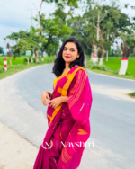 Rang Surya - Pink Linen Saree with Yellow Border & Design with Blouse Piece - Image 5