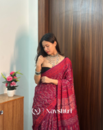 Maroon Color 1 Minute Ready To Wear Mulmul Cotton Digital Printed Saree With Pocket - Image 4